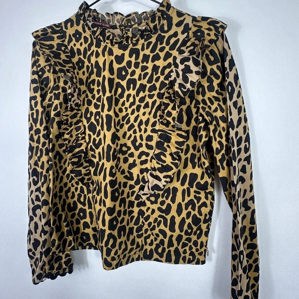 Scotch R'Belle Girls Size 14 Animal Print Cotton Long Sleeve Ruffle Top Leopard